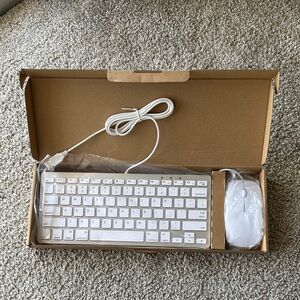 Compact White Wired Keyboard and Mouse Set
